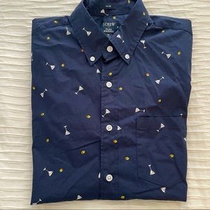 NWT J. Crew Short-sleeve printed slim flex washed casual shirt -Navy Salt-size M